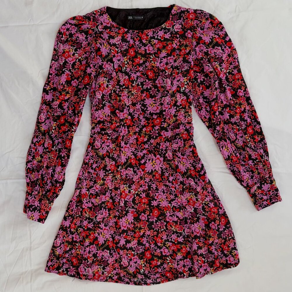 ZARA Open Back Pink Floral Mini Dress Size Small